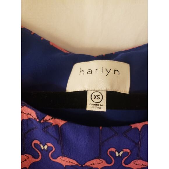 Anthropologie Harlyn 100% Silk Flamingo Repeat Shift Tunic Dress Blue XS - Picture 5 of 11